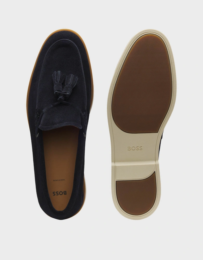 BOSS Orange Hedley Mens Suede Loafers with Tassel Trim - Dark Blue 402