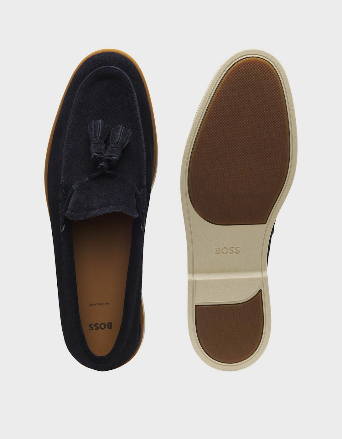 BOSS Orange Hedley Mens Suede Loafers with Tassel Trim - Dark Blue 402