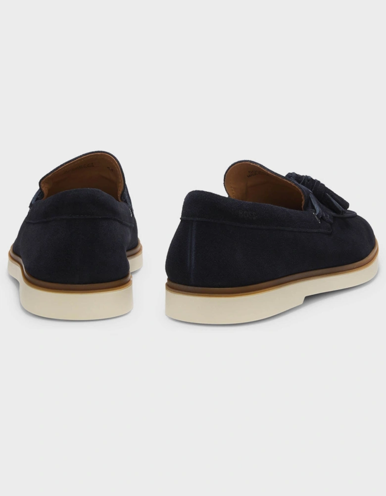 BOSS Orange Hedley Mens Suede Loafers with Tassel Trim - Dark Blue 402