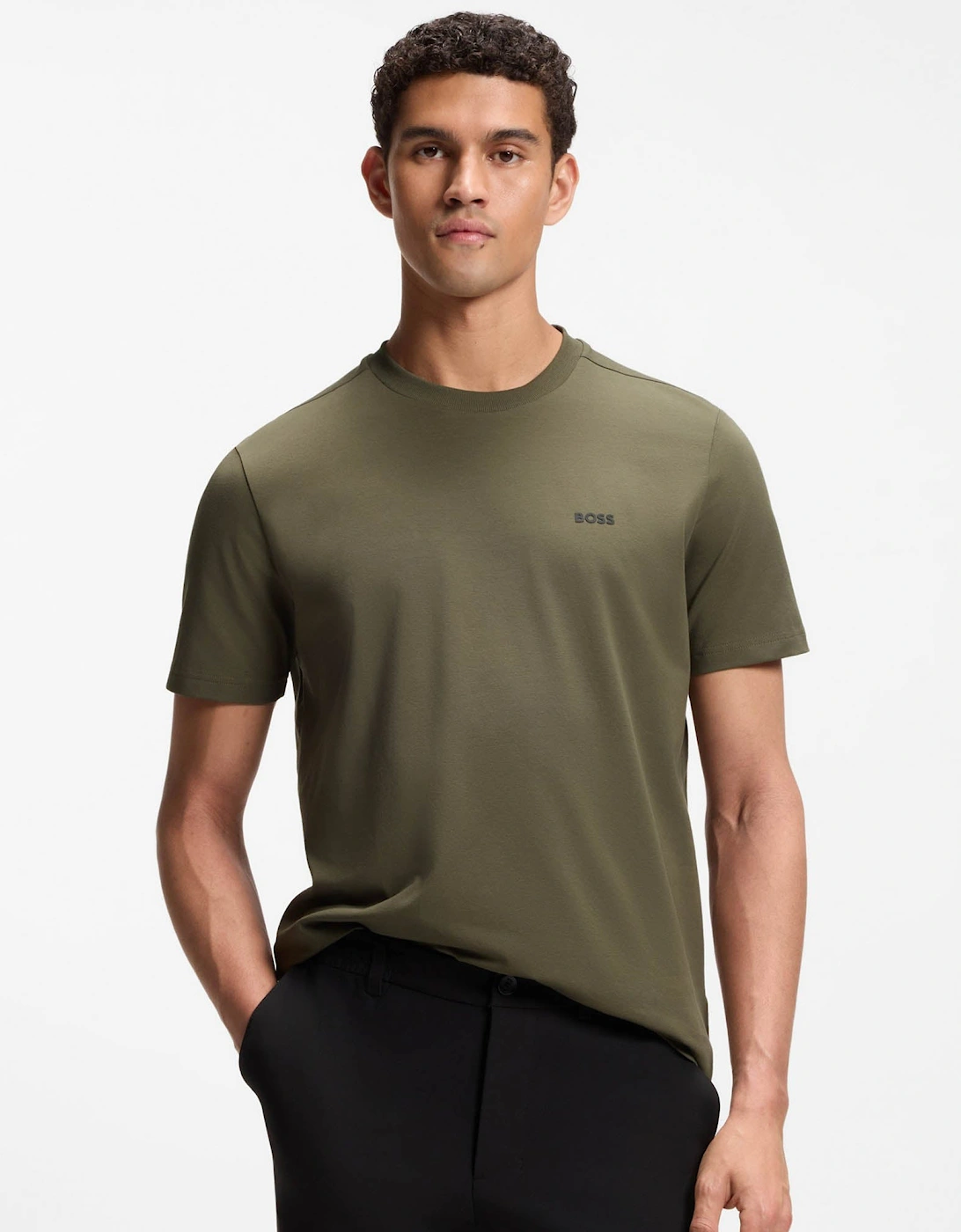 BOSS Green Tee Mens Stretch Cotton T-Shirt with Contrast Logo - Open Green 398, 5 of 4