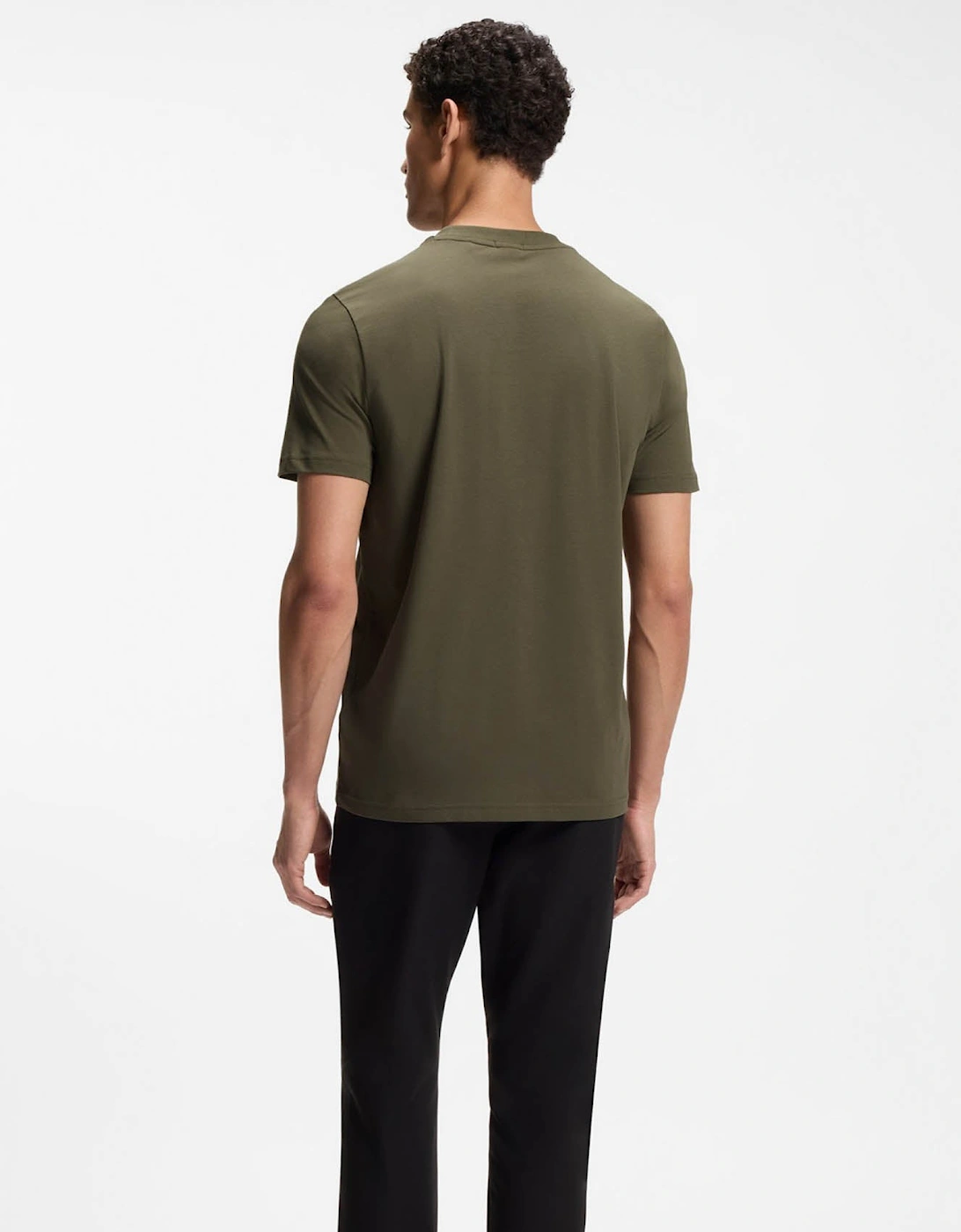 BOSS Green Tee Mens Stretch Cotton T-Shirt with Contrast Logo - Open Green 398