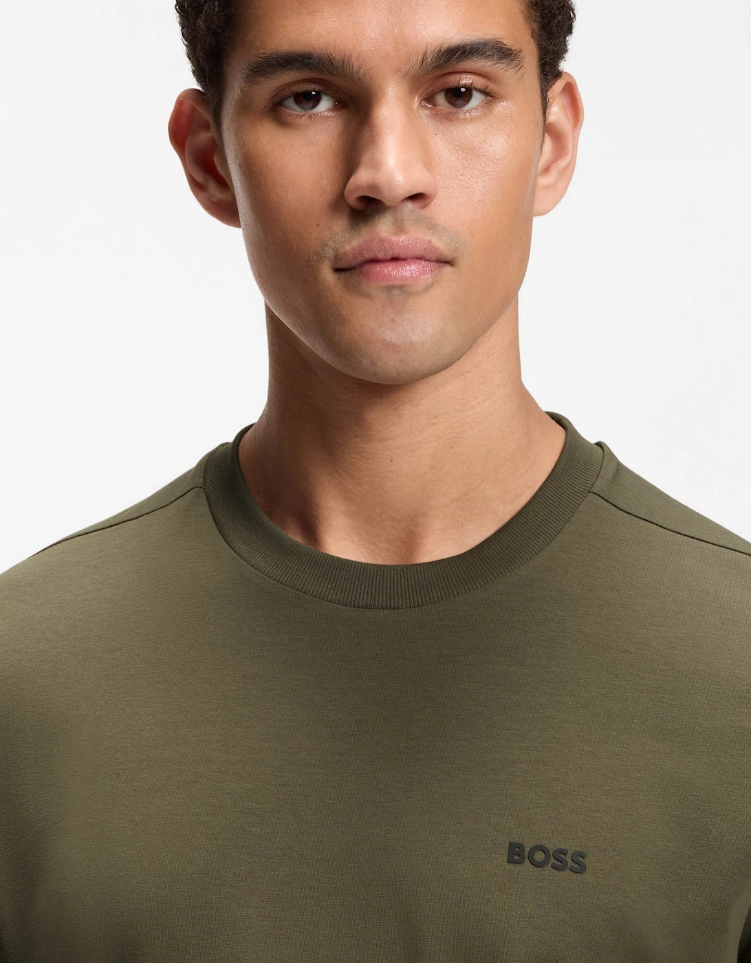 BOSS Green Tee Mens Stretch Cotton T-Shirt with Contrast Logo - Open Green 398