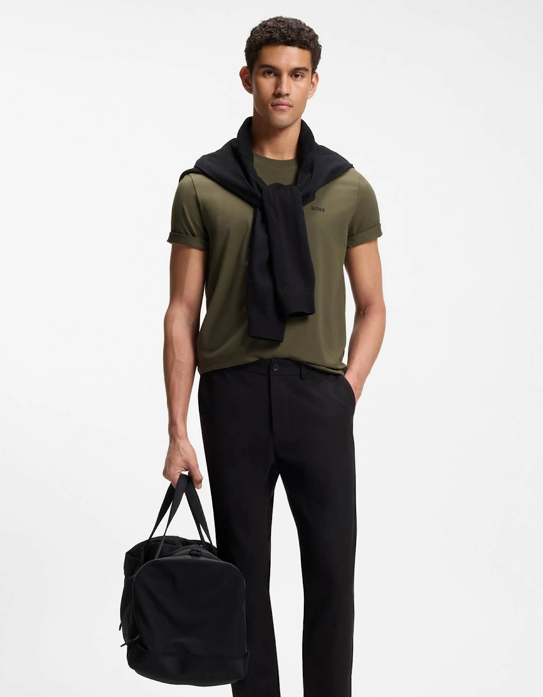 BOSS Green Tee Mens Stretch Cotton T-Shirt with Contrast Logo - Open Green 398