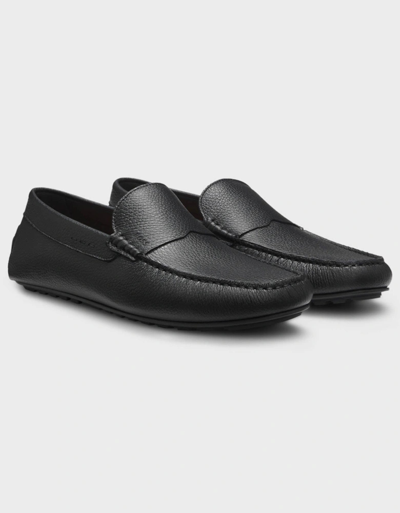 BOSS Orange Noel Mens Tumbled-Leather Loafers with Driver Sole - Black 001