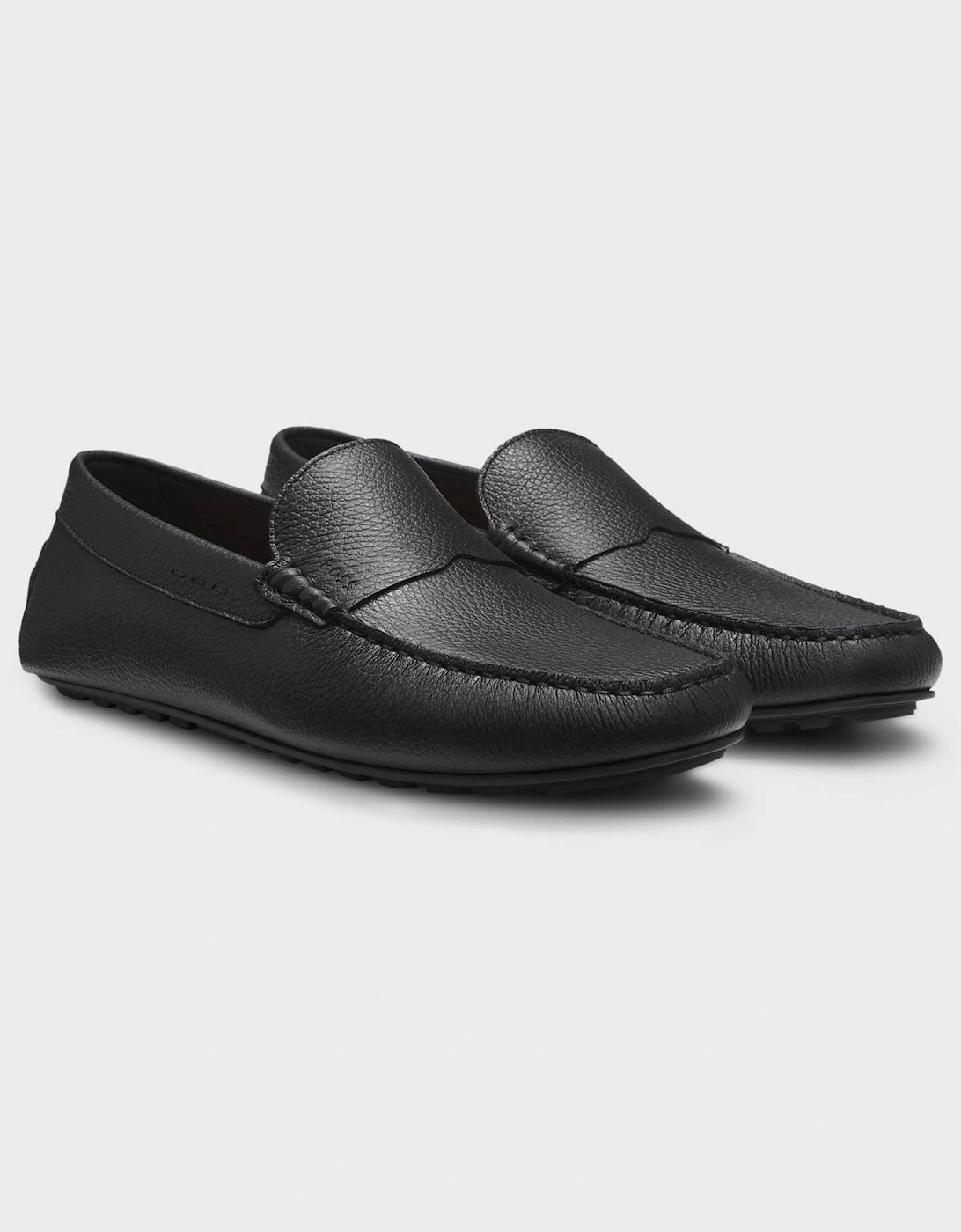 Hugo Boss Men's Black Boss Orange Noel Tumbled-Leather Loafers With Driver Sole - 001 - Size 8