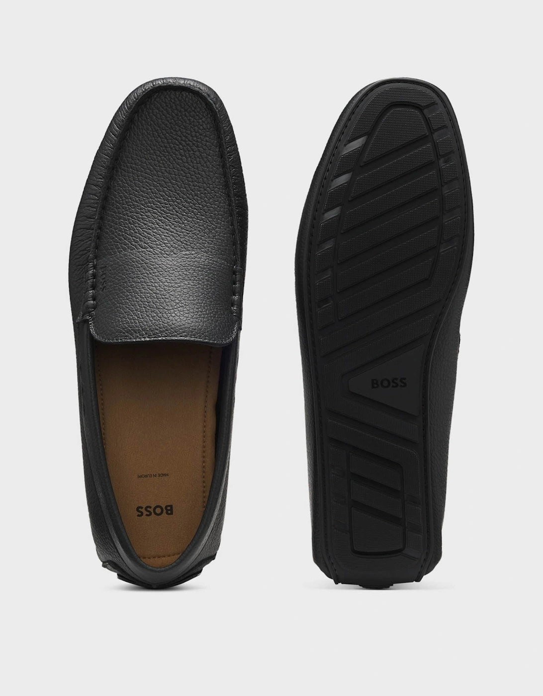 BOSS Orange Noel Mens Tumbled-Leather Loafers with Driver Sole - Black 001
