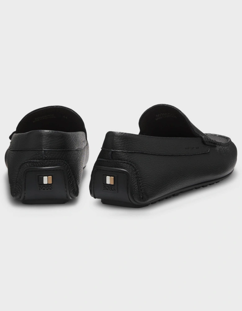 BOSS Orange Noel Mens Tumbled-Leather Loafers with Driver Sole - Black 001