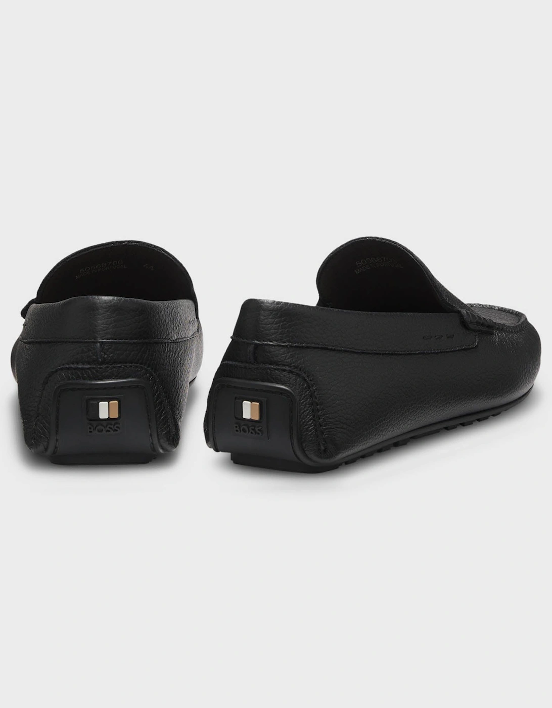 BOSS Orange Noel Mens Tumbled-Leather Loafers with Driver Sole - Black 001