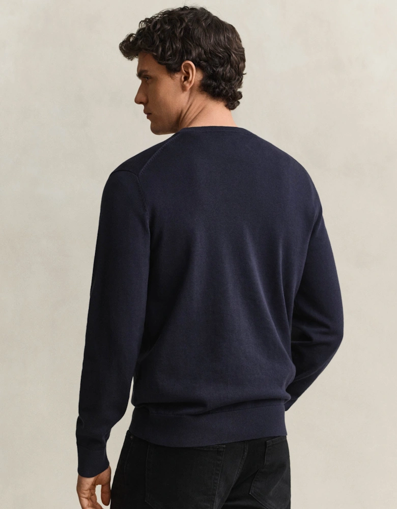 GANT Mens Classic Cotton Shield Logo Crew Neck Jumper - 433 Evening Blue