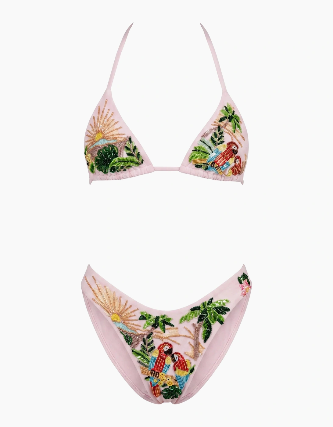 Charli Embellished Premium Tropical Hand-Embroidery Pink Bikini Bottom in Stock