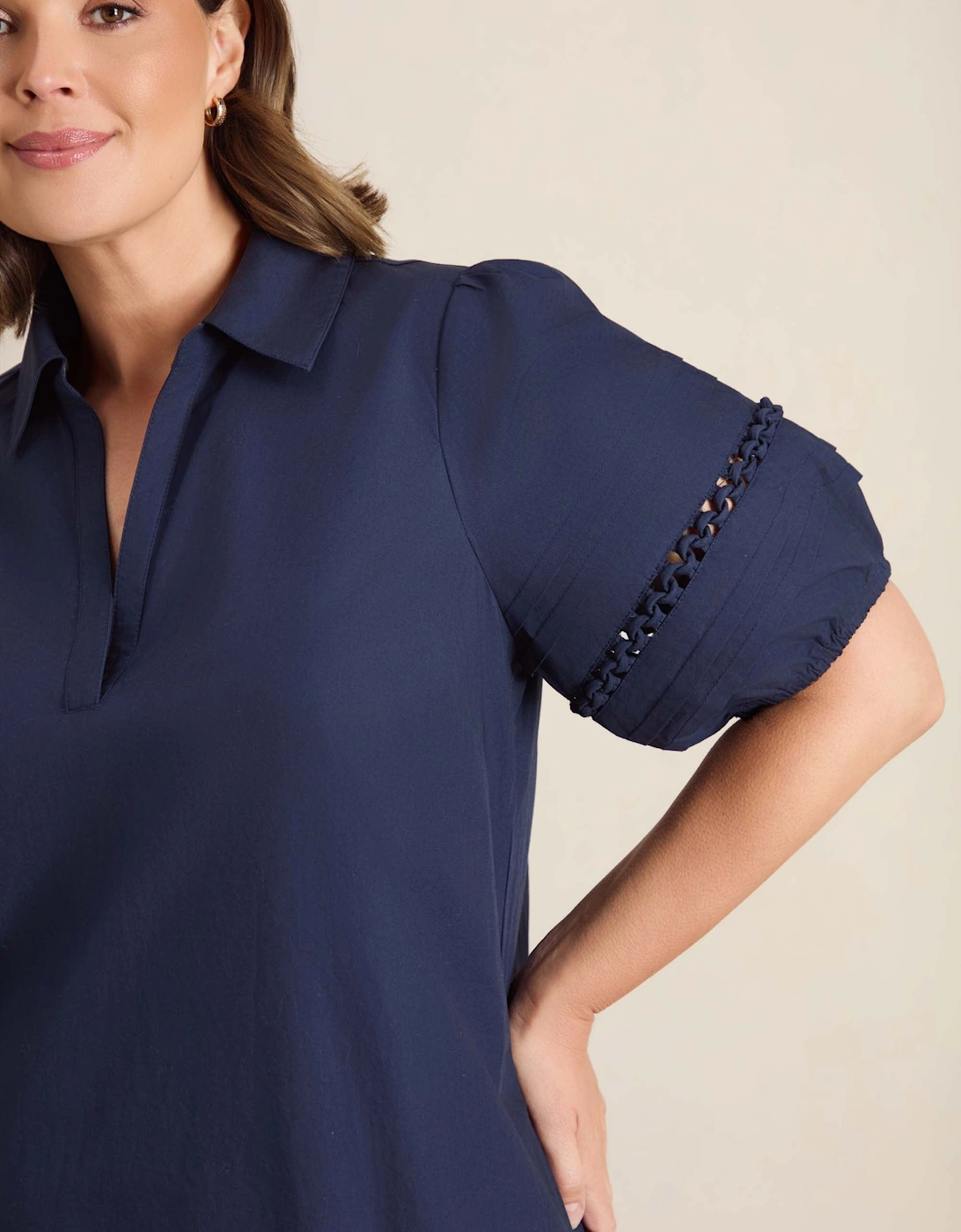 Blue Puff Sleeve Collared Cotton Midaxi Dress