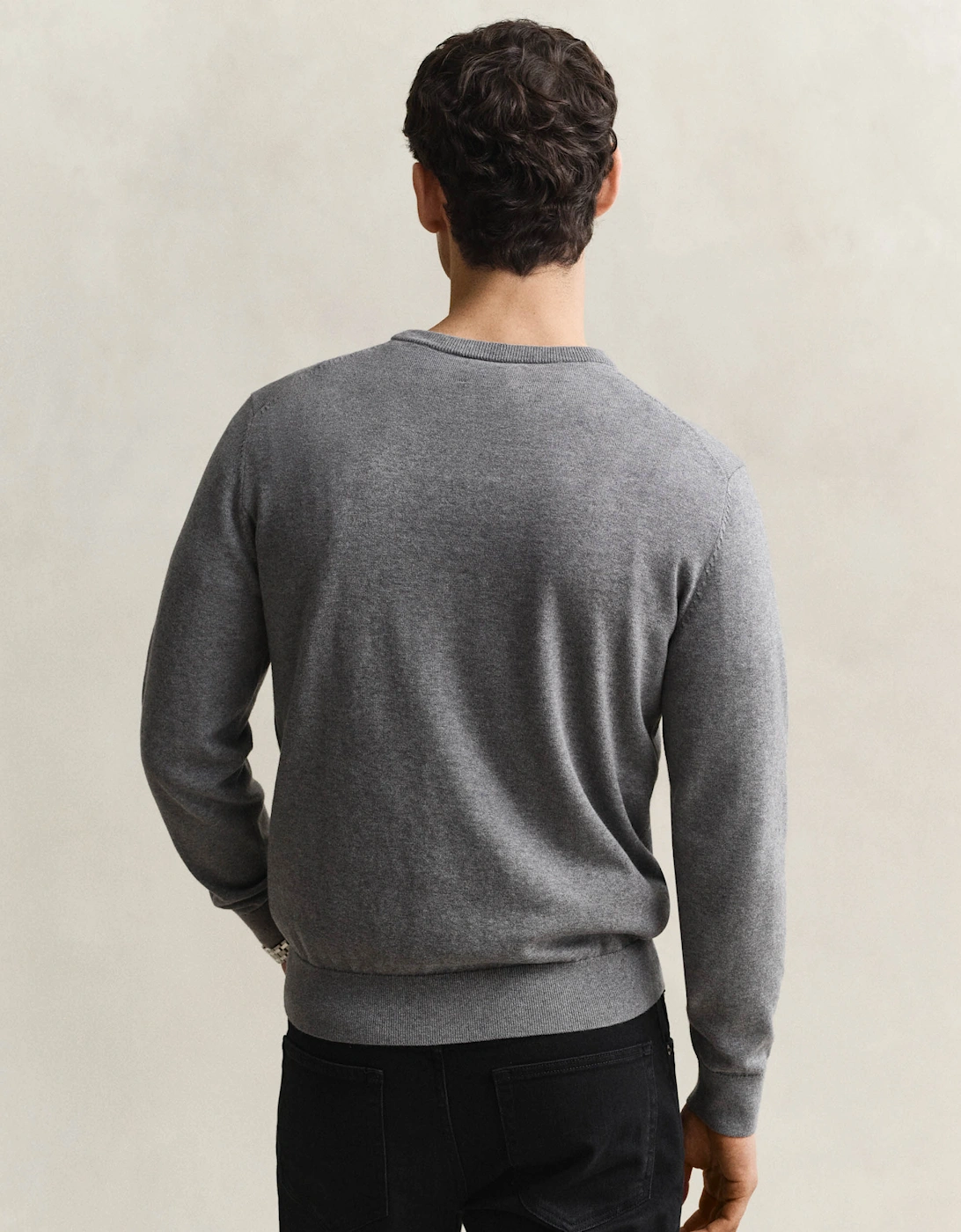 GANT Mens Classic Cotton Shield Logo Crew Neck Jumper - 92 Dark Grey Melange
