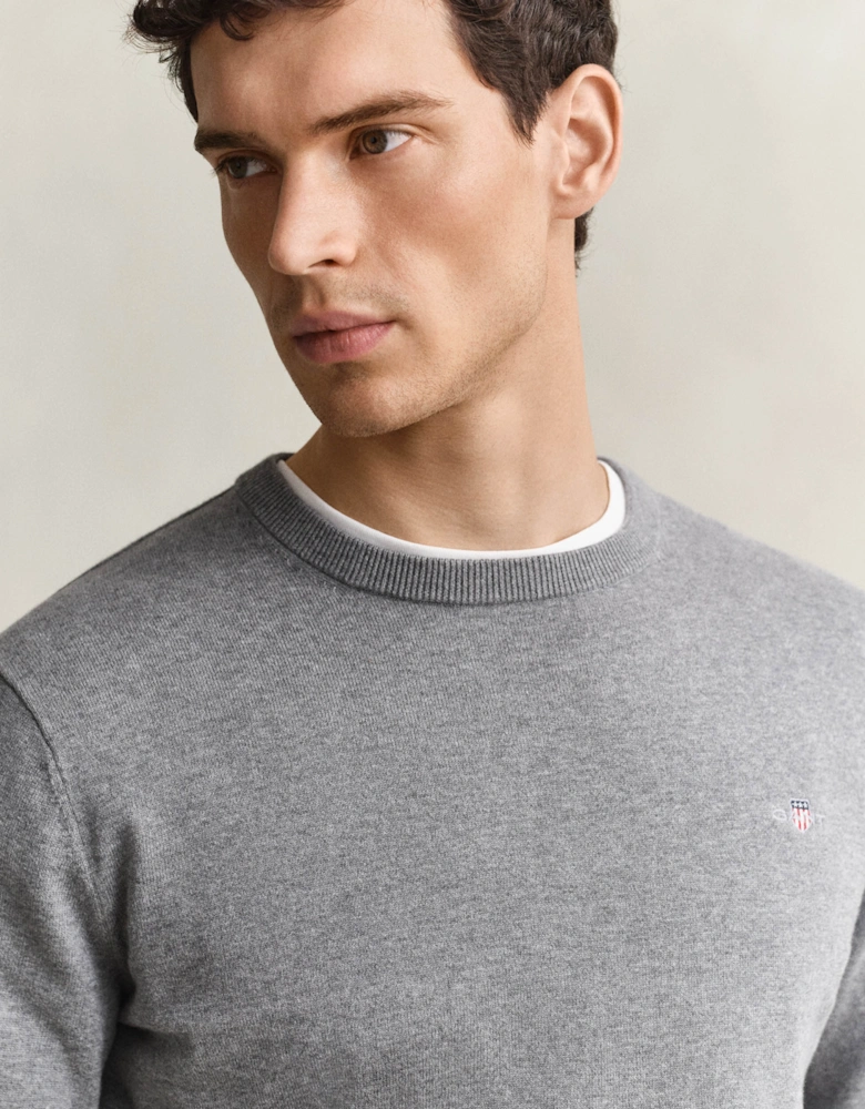 GANT Mens Classic Cotton Shield Logo Crew Neck Jumper - 92 Dark Grey Melange