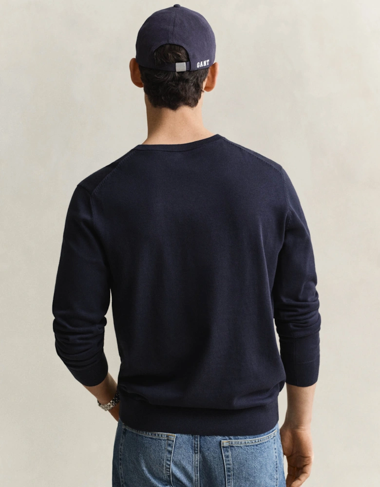 GANT Mens Classic Cotton Shield Logo V-Neck Jumper - 433 Evening Blue