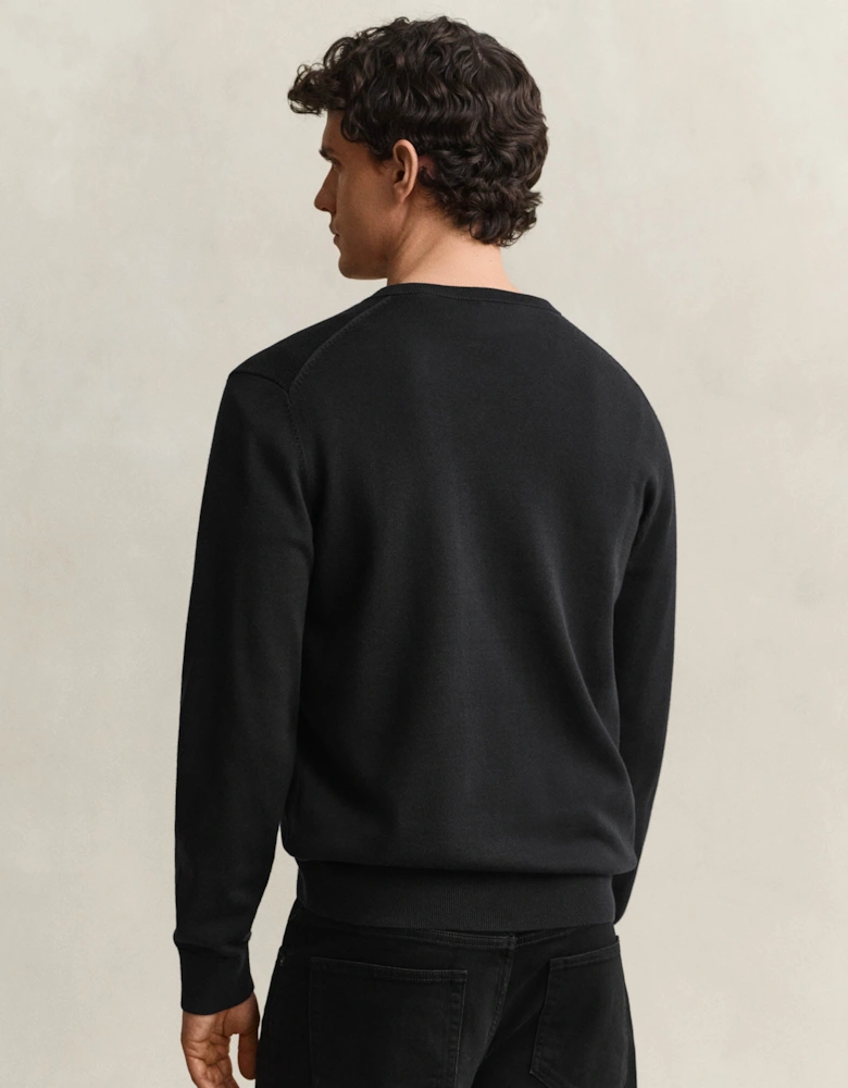 GANT Mens Classic Cotton Shield Logo V-Neck Jumper - 5 Black