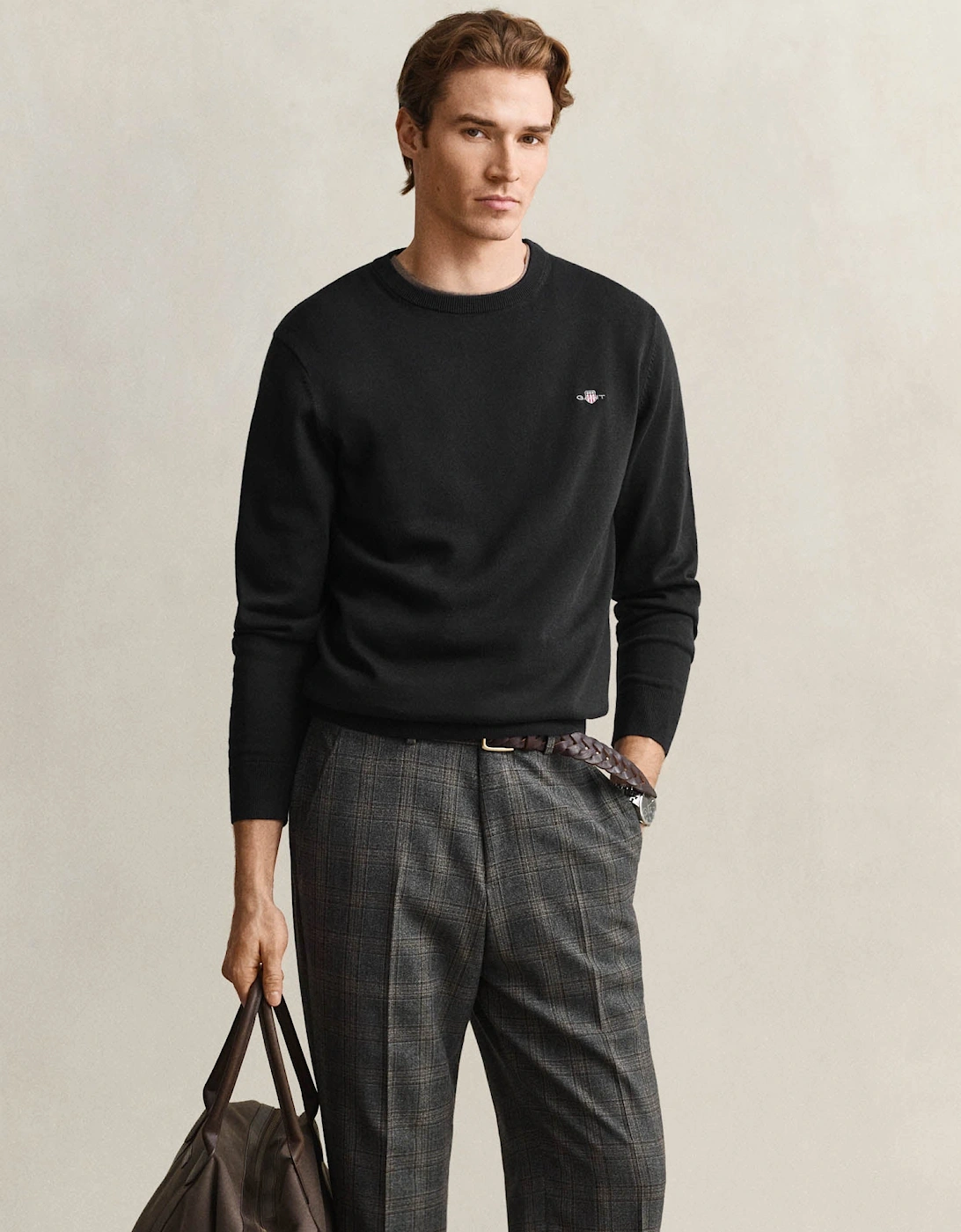 GANT Mens Classic Cotton Shield Logo Crew Neck Jumper - 5 Black