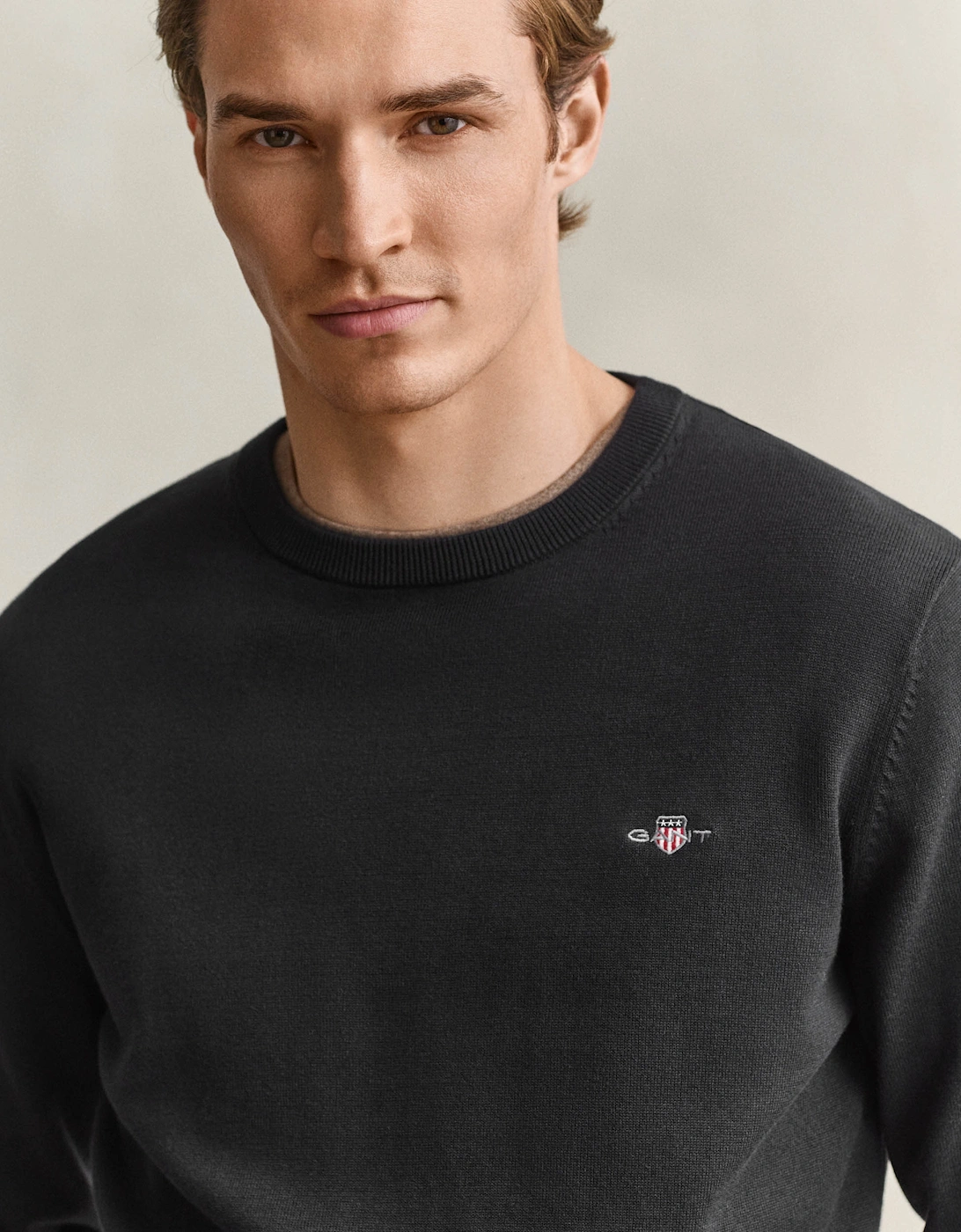 GANT Mens Classic Cotton Shield Logo Crew Neck Jumper - 5 Black
