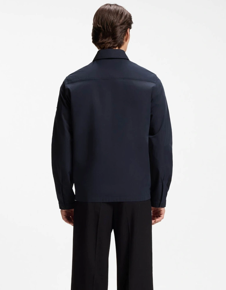 HUGO Emmond Mens Zip Overshirt with Red Logo Label - Dark Blue 405