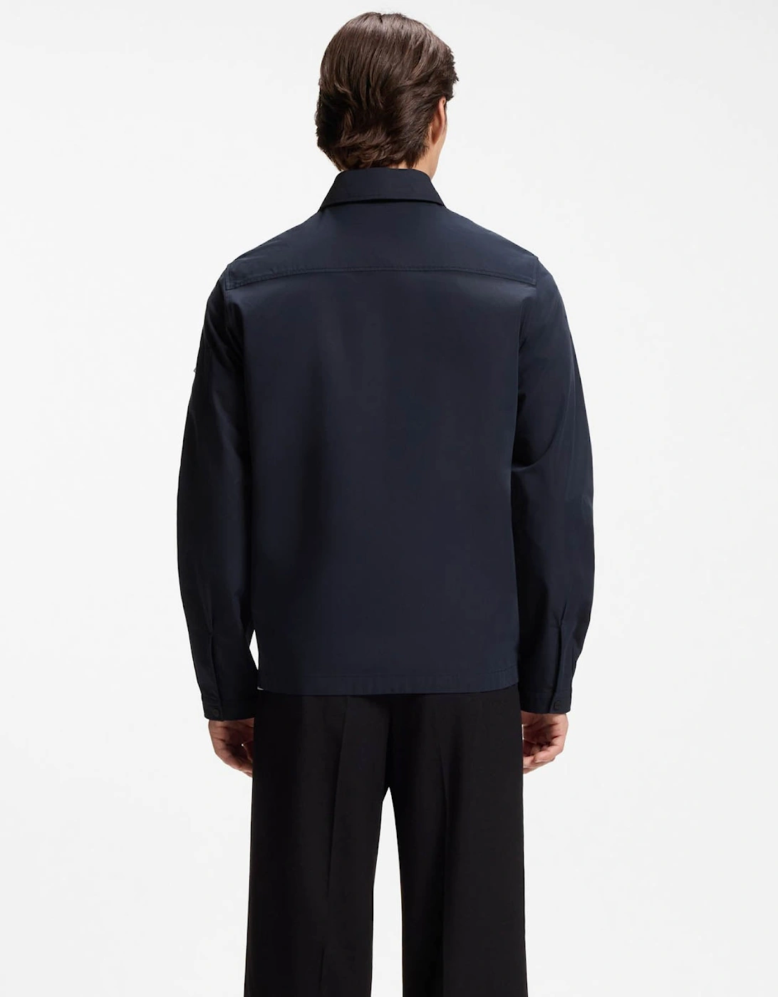 HUGO Emmond Mens Zip Overshirt with Red Logo Label - Dark Blue 405
