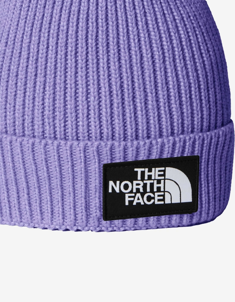 The North Face Kids Logo Box Cuffed Beanie in Purple