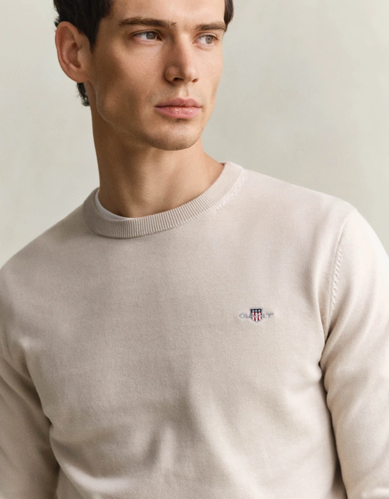 GANT Mens Classic Cotton Shield Logo Crew Neck Jumper - 215 Clay Beige