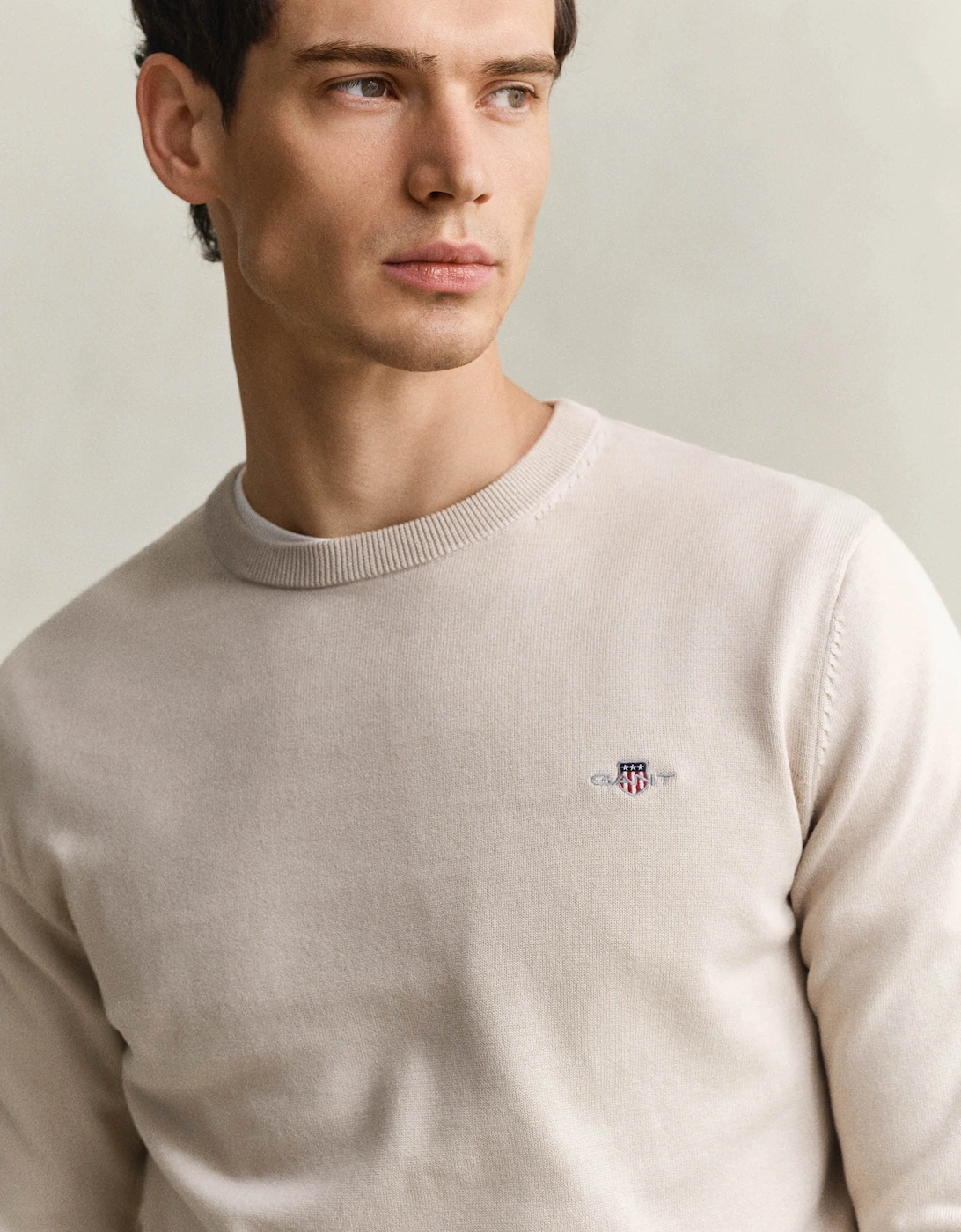GANT Mens Classic Cotton Shield Logo Crew Neck Jumper - 215 Clay Beige