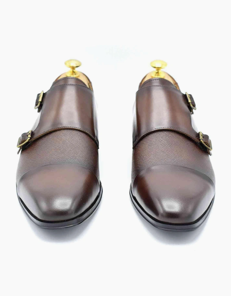 Paolo Vandini Longley Monk Leather Shoe - Dk Tan/Burgundy