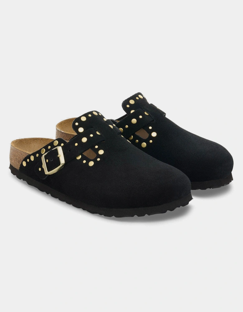 Birkenstock Boston Rivet Suede Leather Womens Clogs - Black