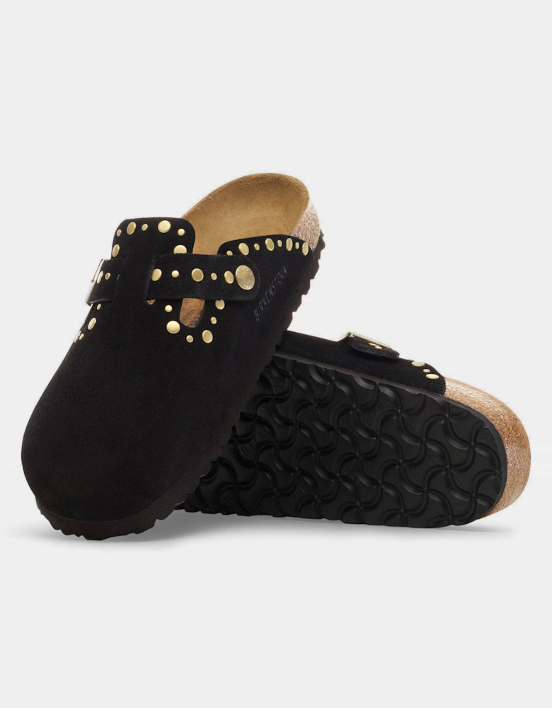 Birkenstock Boston Rivet Suede Leather Womens Clogs - Black