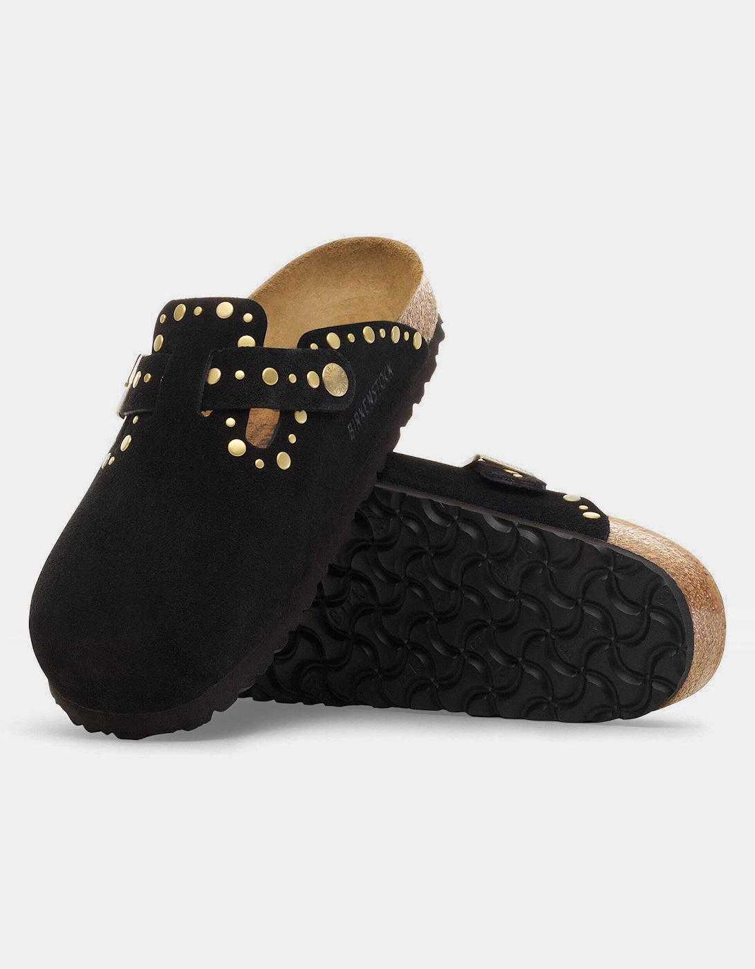 Birkenstock Boston Rivet Suede Leather Womens Clogs - Black