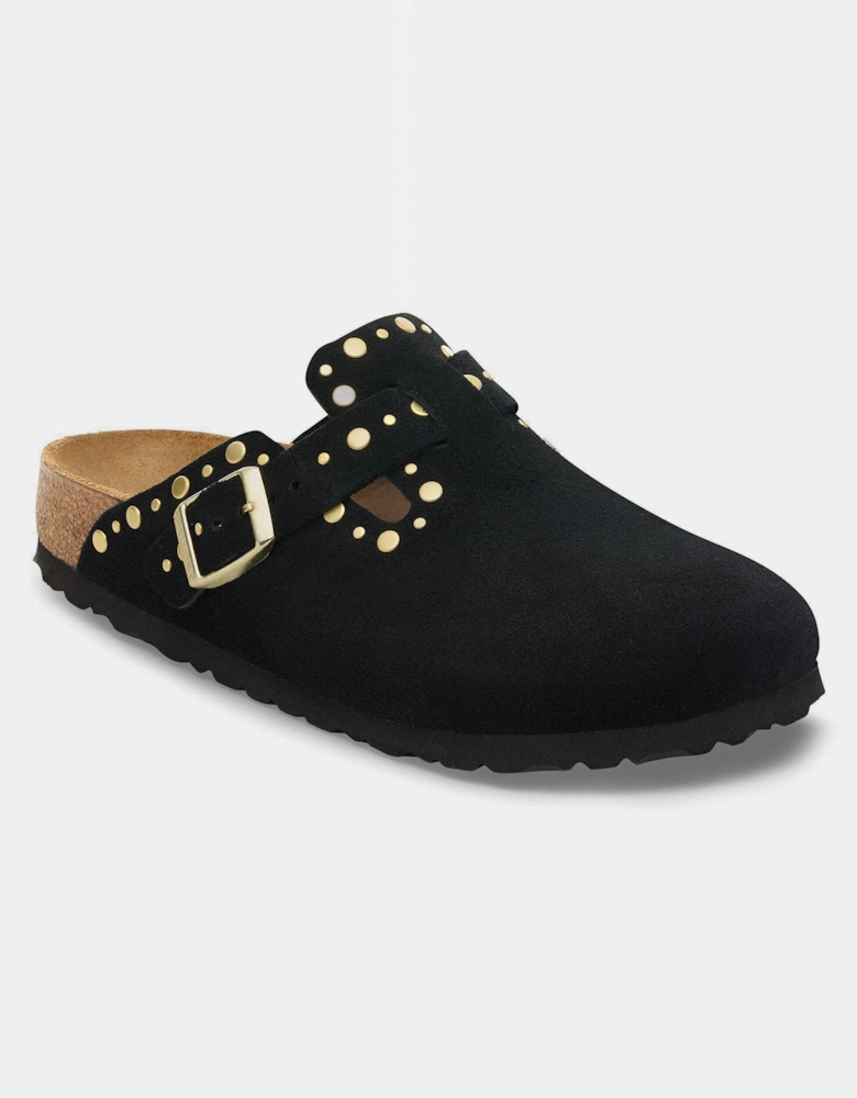 Birkenstock Boston Rivet Suede Leather Womens Clogs - Black
