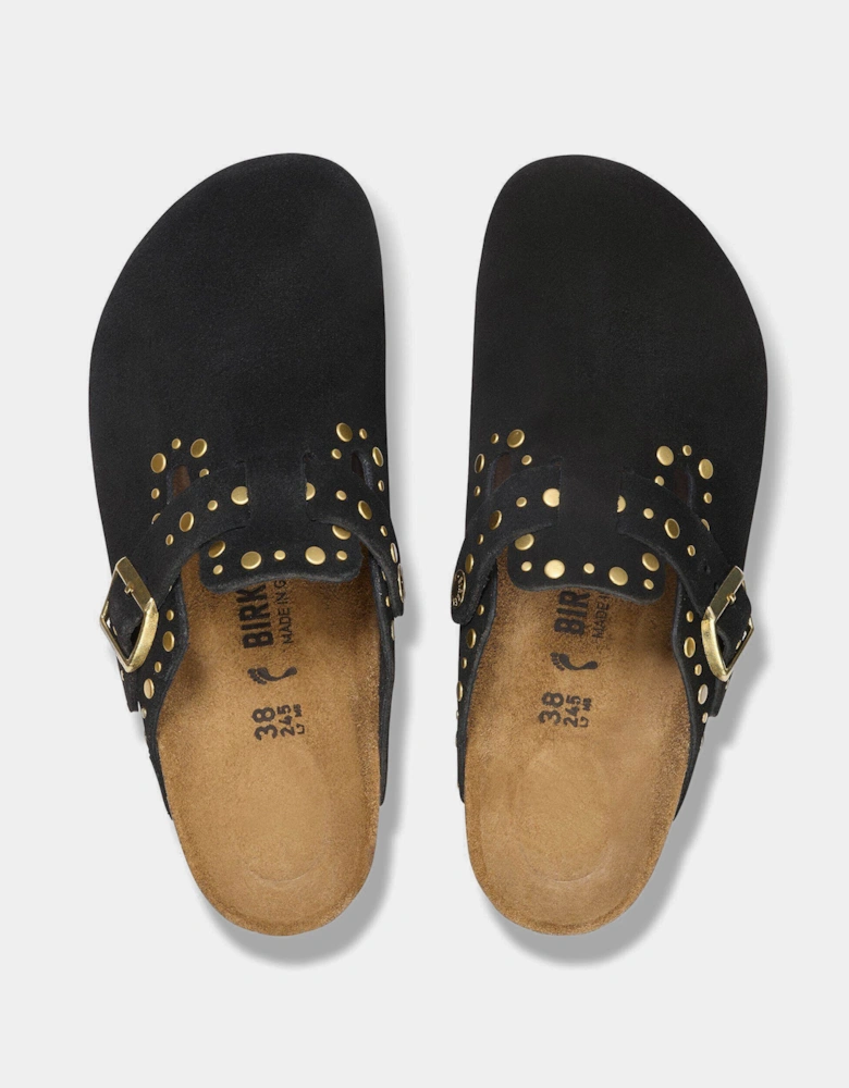 Birkenstock Boston Rivet Suede Leather Womens Clogs - Black