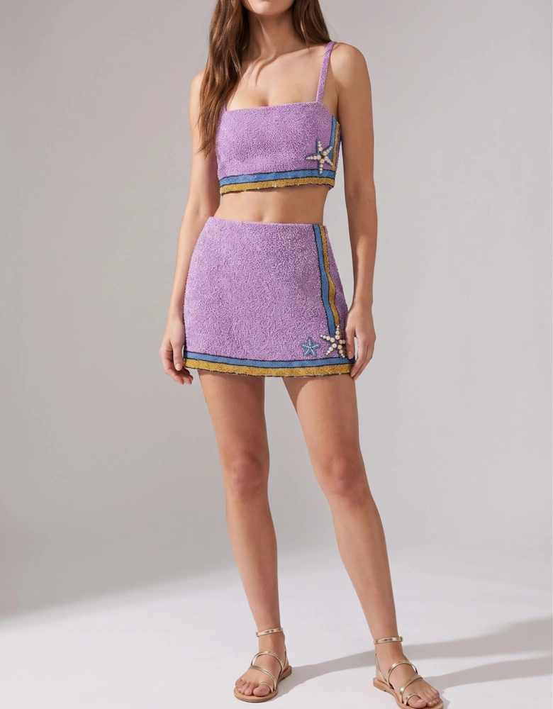 Monni Purple Co-ord Hand Embroidered Crystal Top Only