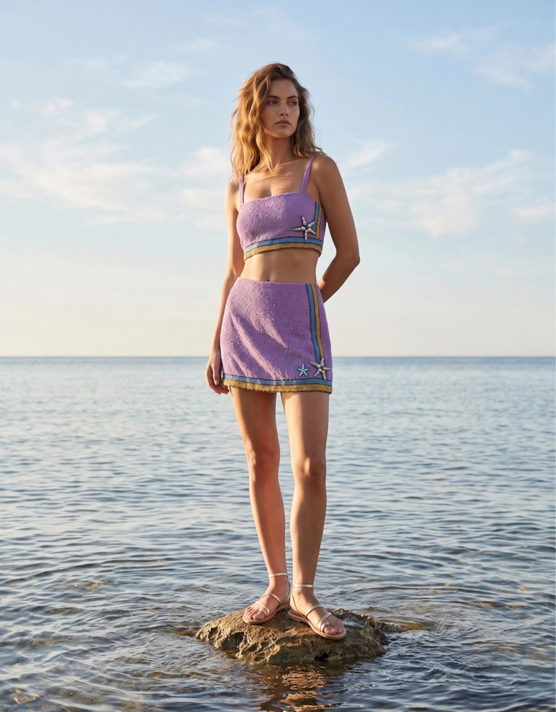 Monni Purple Co-ord Hand Embroidered Crystal Top Only