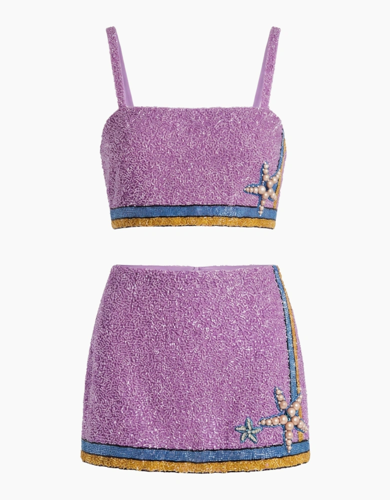 Monni Purple Co-ord Hand Embroidered Crystal Top Only