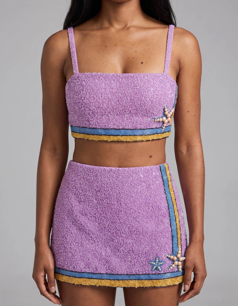 Monni Purple Co-ord Hand Embroidered Crystal Top Only