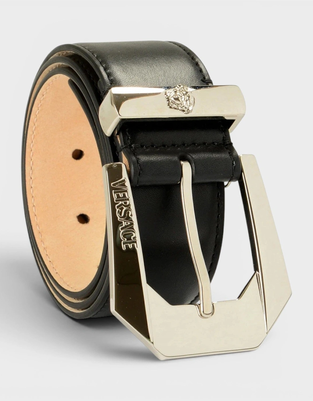 Leather Medusa Buckle Black Silver