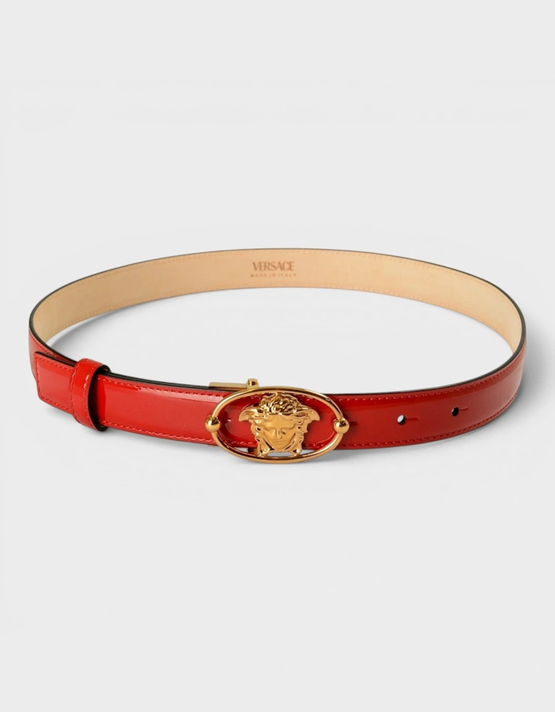 Belt Patent Leather Medusa Gold Red
