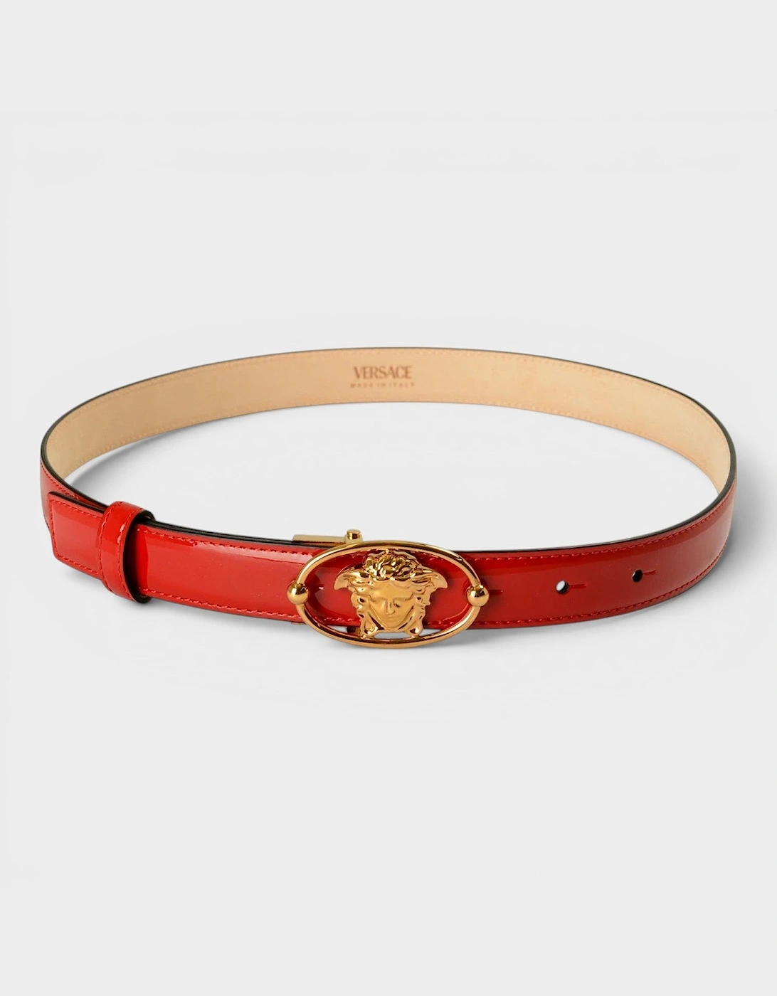Belt Patent Leather Medusa Gold Red