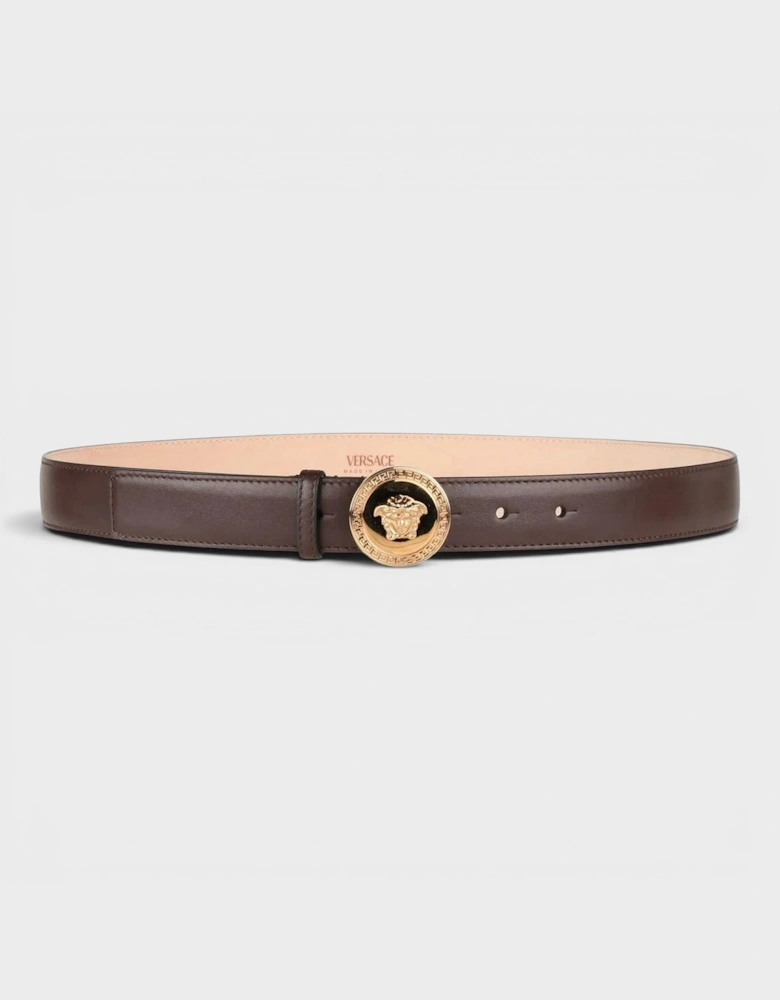 Belt Calf Leather Medusa Gold Brown