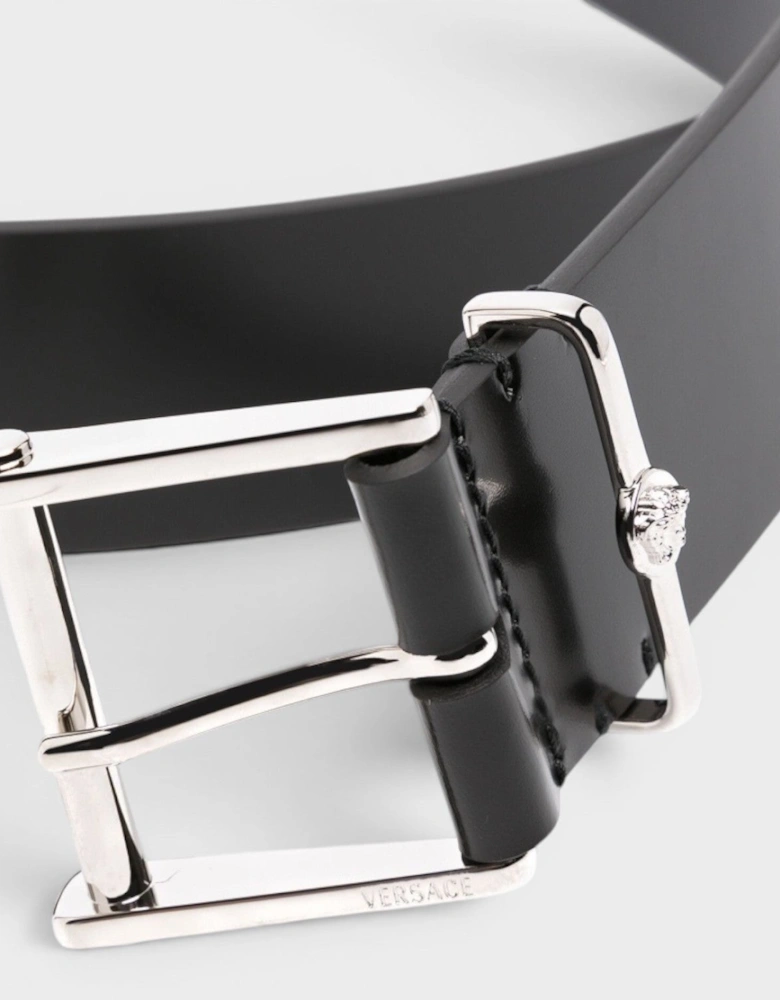 Logo Belt Calf Leather Black Silver