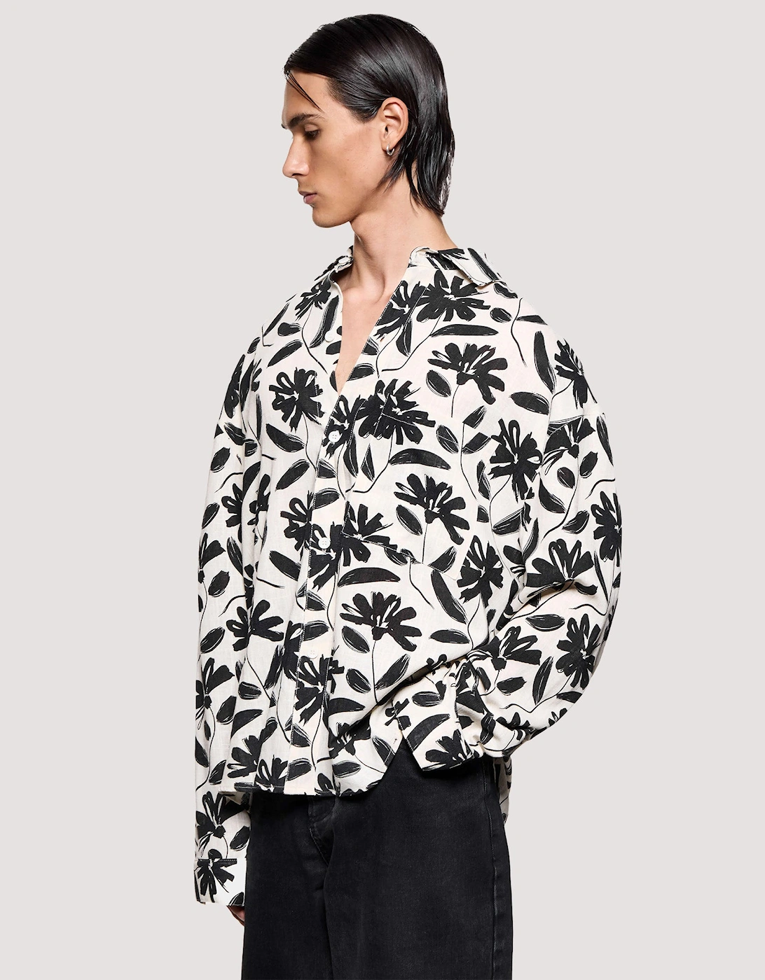 Box Fit Floral Linen Dress Shirt