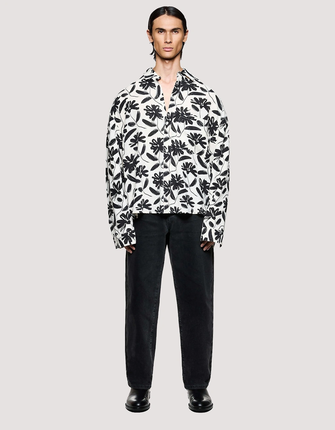 Box Fit Floral Linen Dress Shirt