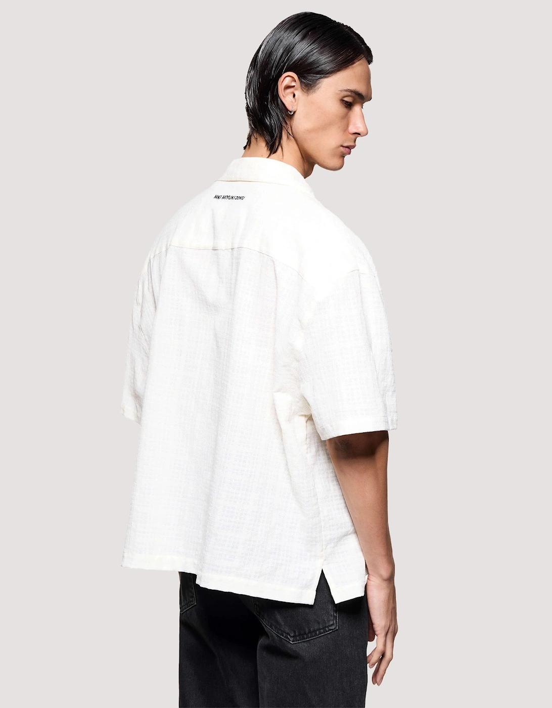 Box Fit Loose Weave Check Short Sleeve Vacation Shirt