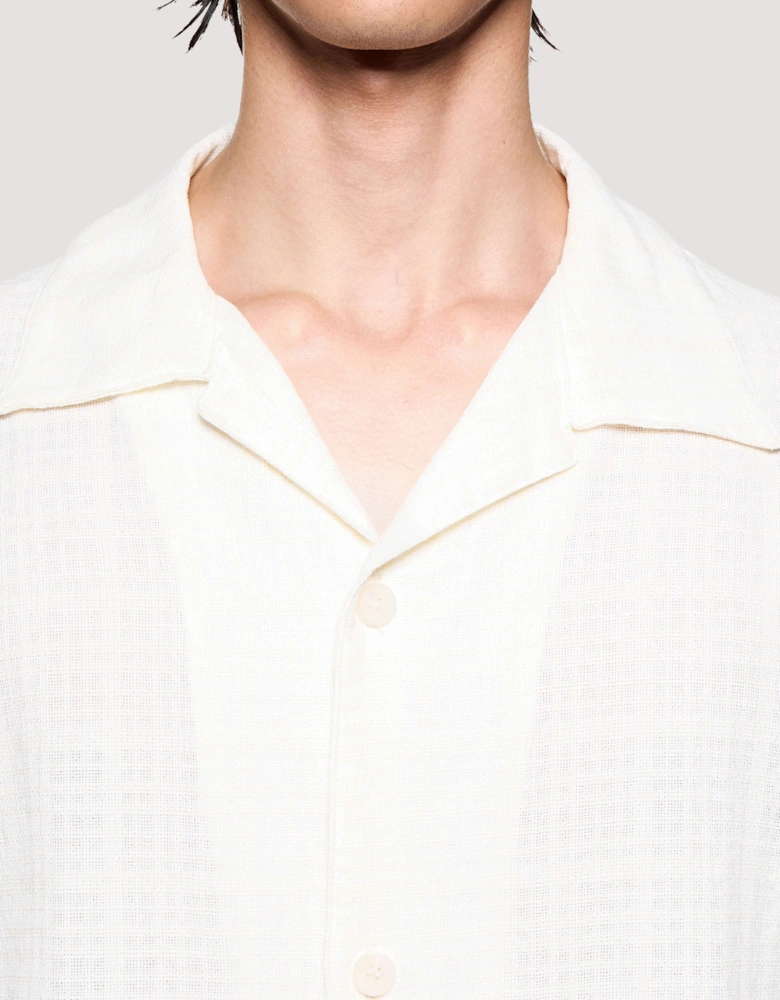 Box Fit Loose Weave Check Short Sleeve Vacation Shirt