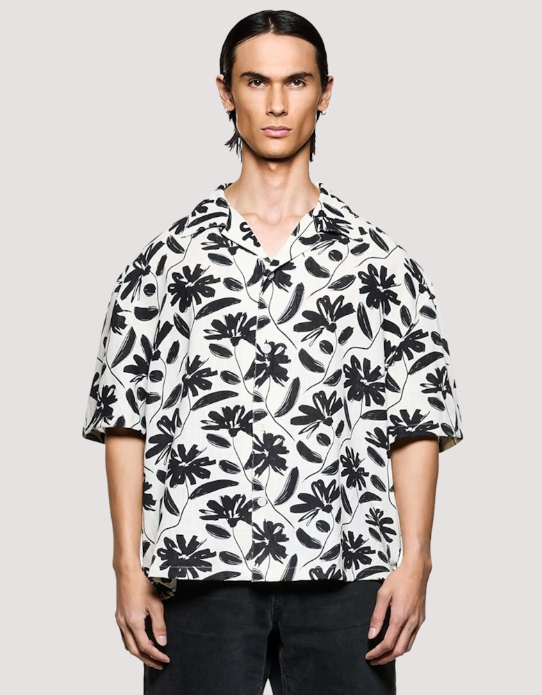 Box Fit Floral Linen Short Sleeve Vacation Shirt