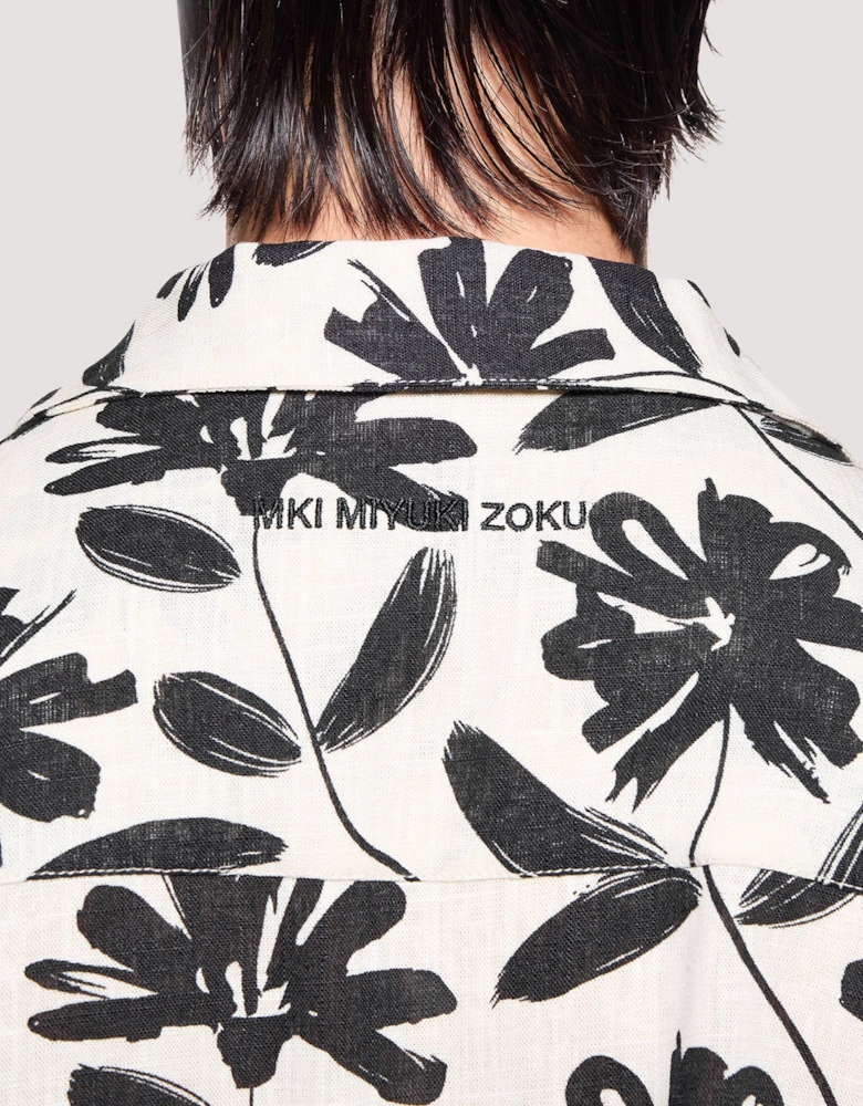 Box Fit Floral Linen Short Sleeve Vacation Shirt