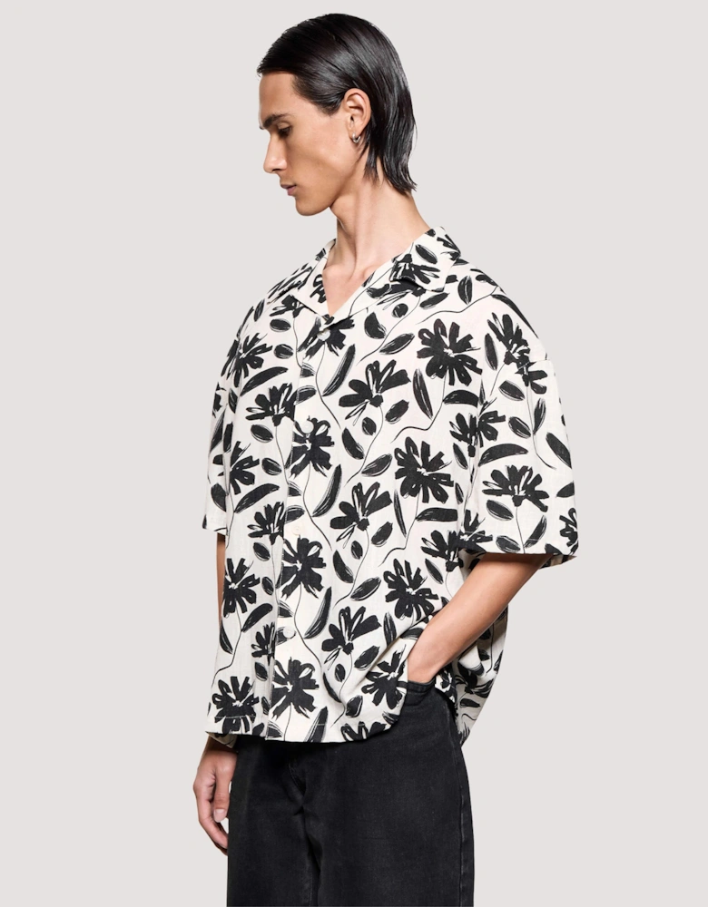 Box Fit Floral Linen Short Sleeve Vacation Shirt