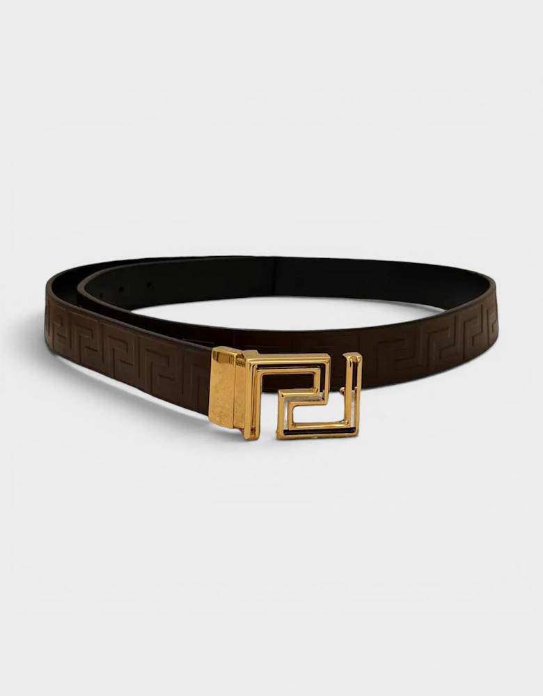 Logo Belt Calf Leather Chocolate Black Gold