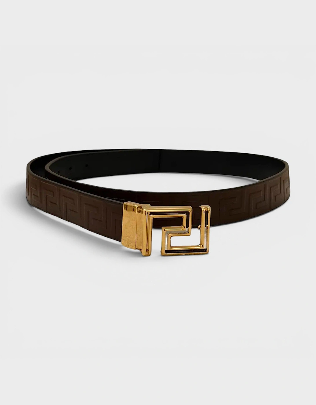 Logo Belt Calf Leather Chocolate Black Gold